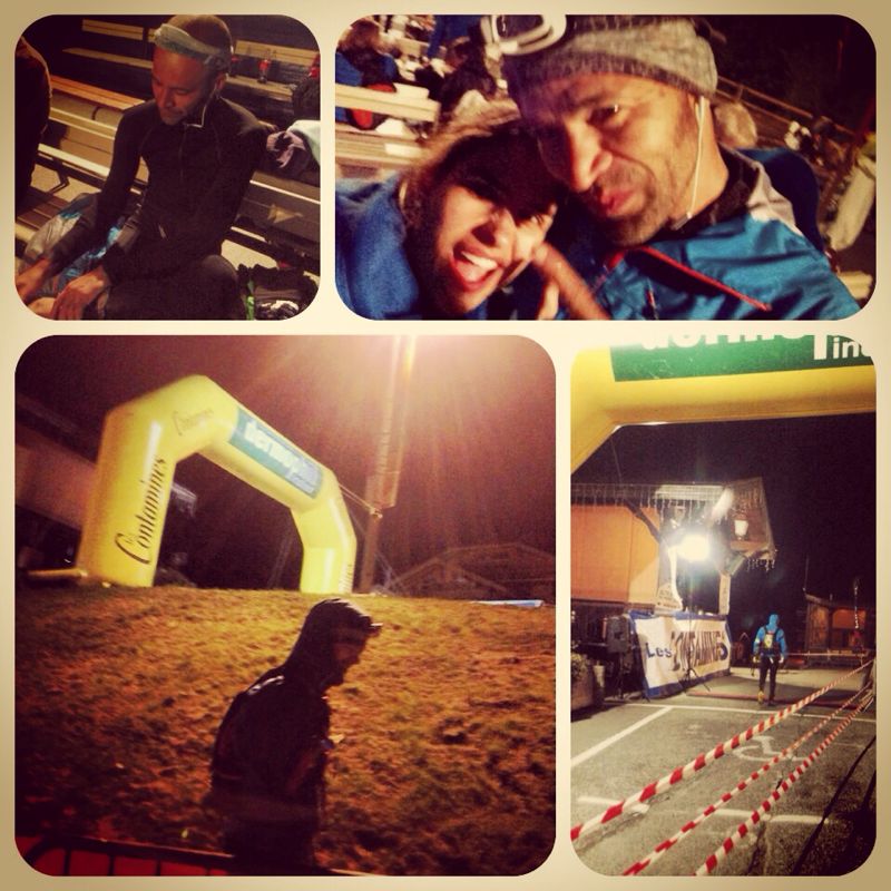 Chegando em Les Contamines, km 95, 3:14am. Tempo de prova: 20h14. Apoio fundamental vinda da equipe.